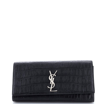 Saint Laurent Classic Monogram Clutch Crocodile Embossed Leather Long