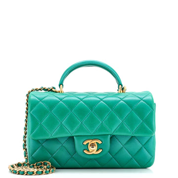 Chanel Classic Single Flap Top Handle Bag Quilted Lambskin Mini