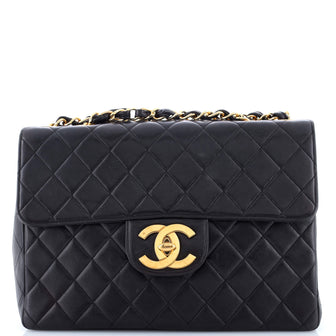 Chanel Vintage Classic Single Flap Bag Quilted Lambskin Jumbo