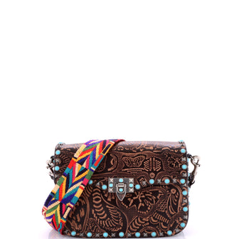 Valentino Garavani Rolling Rockstud Crossbody Bag Santeria Embossed Leather with Cabochons Medium