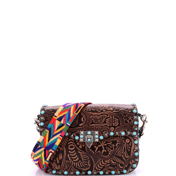 Valentino Garavani Rolling Rockstud Crossbody Bag Santeria Embossed Leather with Cabochons Medium
