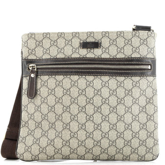 Gucci Front Zip Flat Messenger Bag GG Coated Canvas Medium