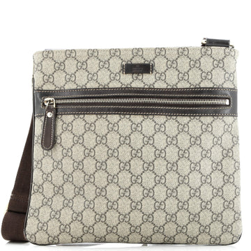 Gucci Front Zip Flat Messenger Bag GG Coated Canvas Medium