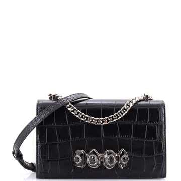 Alexander McQueen Jewelled Flap Satchel Crocodile Embossed Leather Medium