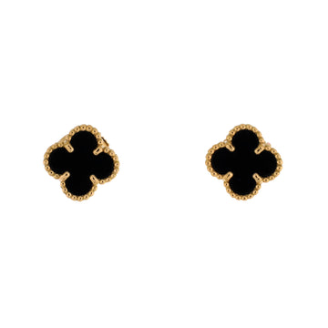 Van Cleef & Arpels Sweet Alhambra Stud Earrings 18K Yellow Gold and Onyx