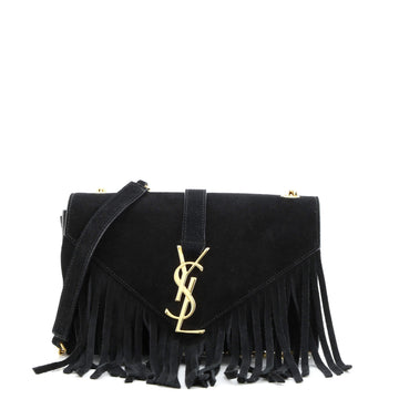 Saint Laurent Classic Monogram Fringe Crossbody Bag Suede Small
