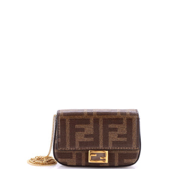 Fendi Chain Baguette Charm Bag Zucca Coated Canvas Nano