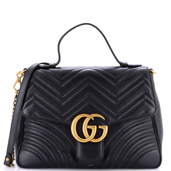 Gucci GG Marmont Top Handle Flap Bag Matelasse Leather Medium