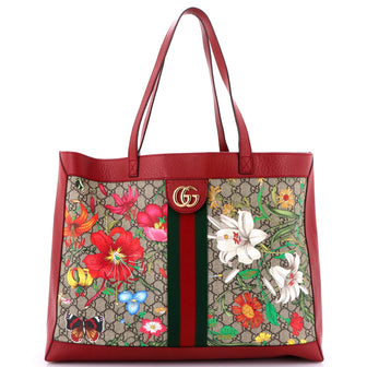 Gucci Ophidia Soft Open Tote Flora GG Coated Canvas East West