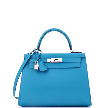 Hermes Kelly Handbag Blue Epsom with Palladium Hardware 28
