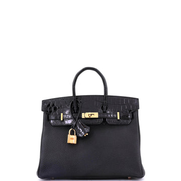 Hermes Touch Birkin Bag Black Togo with Shiny Niloticus Crocodile with Rose Gold Hardware 25