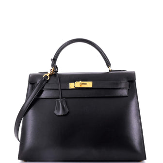 Hermes Kelly Handbag Black Box Calf with Gold Hardware 32