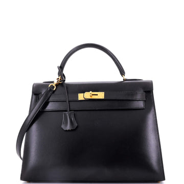 Hermes Kelly Handbag Black Box Calf with Gold Hardware 32