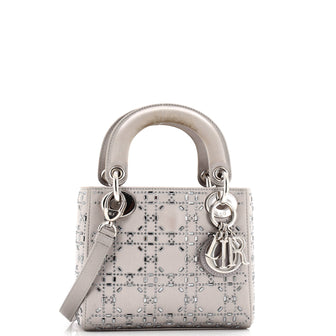 Christian Dior Lady Dior Bag Crystal Embellished Cannage Quilt Satin Mini