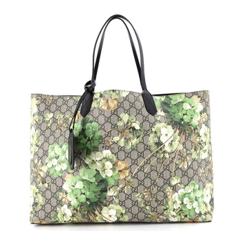 Reversible Tote Blooms GG Print Leather Large