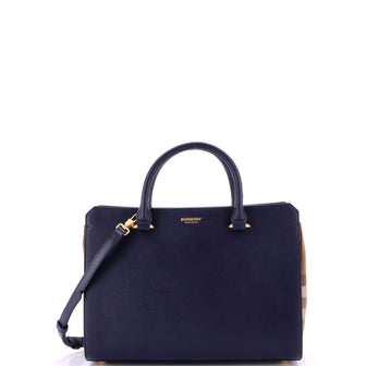 Burberry Banwell Tote Leather and House Check Canvas Small