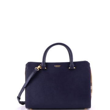 Burberry Banwell Tote Leather and House Check Canvas Small