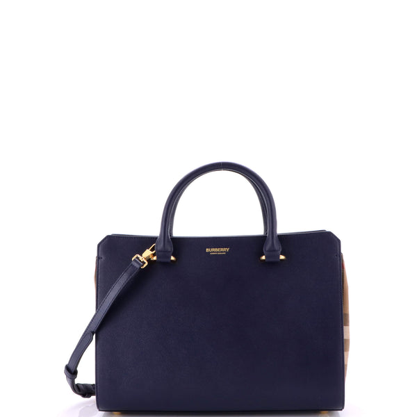 Burberry Banwell Tote Leather and House Check Canvas Small