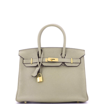 Hermes Birkin Handbag Green Clemence with Gold Hardware 30