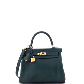 Hermes Kelly Handbag Green Swift with Gold Hardware 25