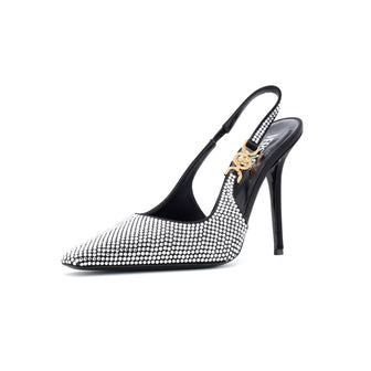 Versace Women's Safety Pin Slingback Pumps Crystal Embellished Satin