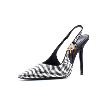Versace Women's Safety Pin Slingback Pumps Crystal Embellished Satin
