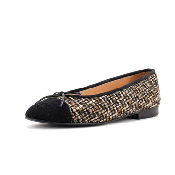 Chanel Women's CC Cap Toe Bow Ballerina Flats Tweed with Wool