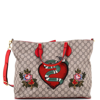 Gucci Convertible Soft Tote Embroidered GG Coated Canvas Medium