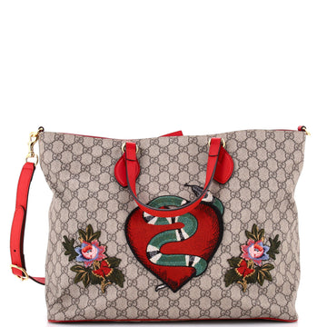Gucci Convertible Soft Tote Embroidered GG Coated Canvas Medium