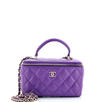 Chanel Classic Top Handle Vanity Case with Chain Quilted Lambskin Small