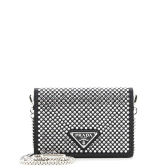 Prada Flap Card Holder with Chain Satin with Crystals