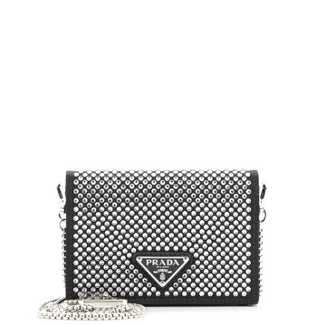 Prada Flap Card Holder with Chain Satin with Crystals