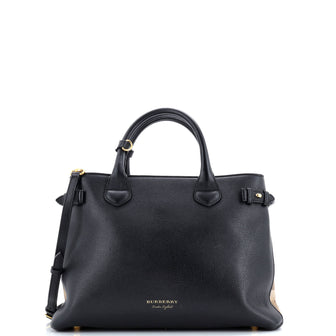 Burberry Banner Tote Leather and House Check Canvas Medium