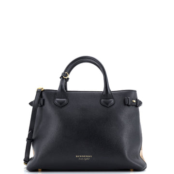 Burberry Banner Tote Leather and House Check Canvas Medium