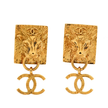 Chanel CC Lion Head Drop Earrings Metal