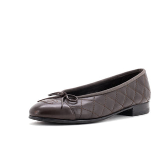 Chanel Women's CC Cap Toe Bow Ballerina Flats Quilted Leather