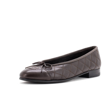 Chanel Women's CC Cap Toe Bow Ballerina Flats Quilted Leather