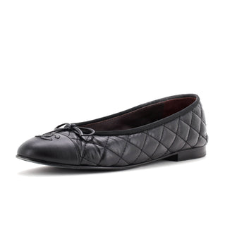 Chanel Women's CC Cap Toe Bow Ballerina Flats Quilted Leather