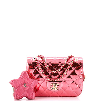 Chanel Classic Single Flap Bag with Star Coin Purse Quilted Metallic Leather Mini