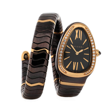 Bvlgari Serpenti Spiga Single Spiral Quartz Watch Ceramic and Rose Gold with Diamond Bezel 23