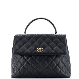 Chanel Vintage Classic Top Handle Flap Bag Quilted Caviar Jumbo