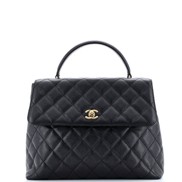 Chanel Vintage Classic Top Handle Flap Bag Quilted Caviar Jumbo