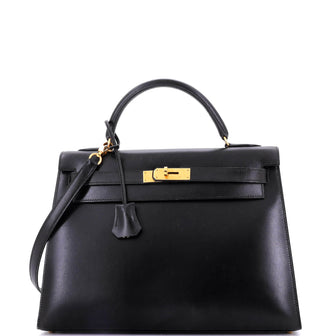 Hermes Kelly Handbag Black Box Calf with Gold Hardware 32