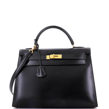Hermes Kelly Handbag Black Box Calf with Gold Hardware 32