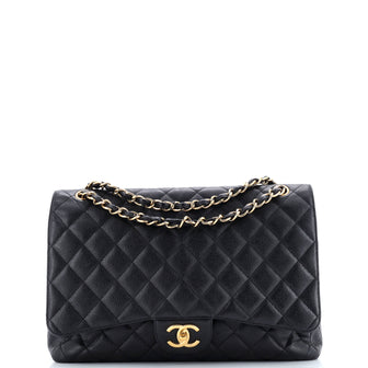 Chanel Vintage Classic Double Flap Bag Quilted Caviar Jumbo