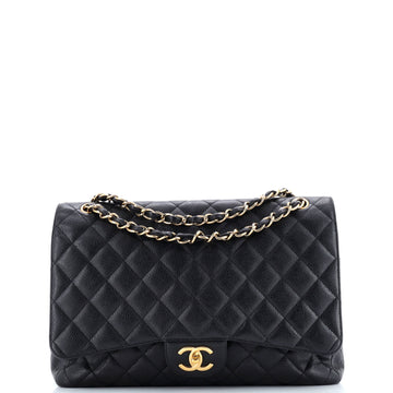 Chanel Vintage Classic Double Flap Bag Quilted Caviar Jumbo