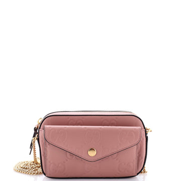 Gucci Front Pocket Chain Shoulder Bag Jumbo GG Embossed Leather Super Mini