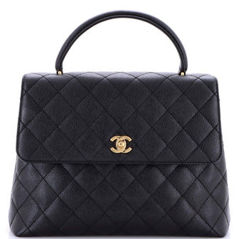 Chanel Vintage Classic Top Handle Flap Bag Quilted Caviar Jumbo