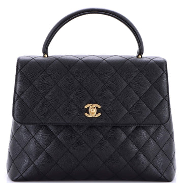 Chanel Vintage Classic Top Handle Flap Bag Quilted Caviar Jumbo