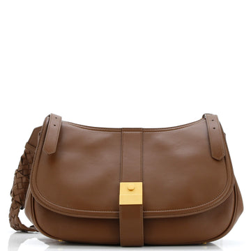 Bottega Veneta Clasp Flap Shoulder Bag Leather with Intrecciato Detail Medium